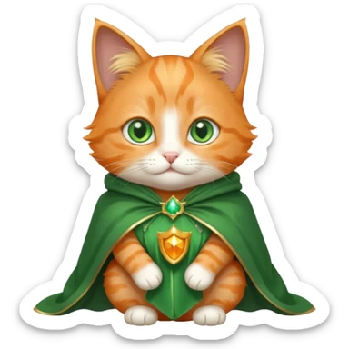 baby orange cat green eyes, in magic silver cloak sticker