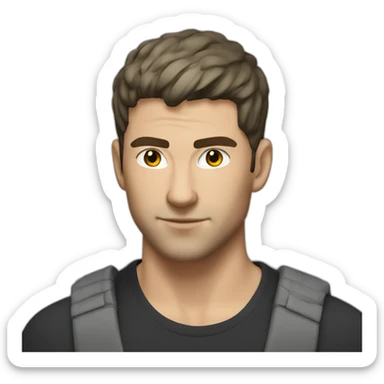 caucasian male thug with black short hair in a French Crop style Mid Fade styled down sticker