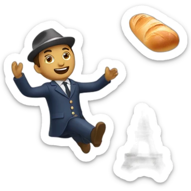 man flying to paris with a baguette sticker