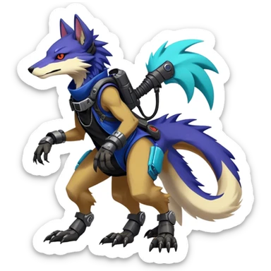 Epic Edgy Cute Colorful Modern Anthro Vernid-Protogen-Sergal-fursona-creature-animal full body sticker