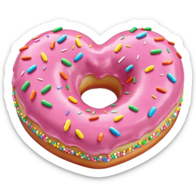 Realistic isolated heart shaped donut with pale pink frosting. sticker