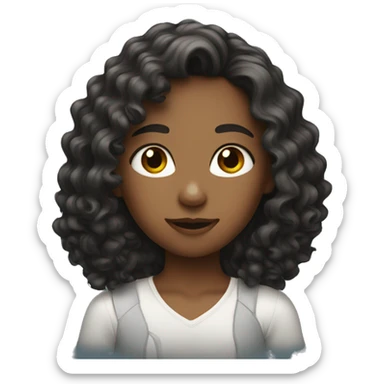a girl with long dark curly hair sticker