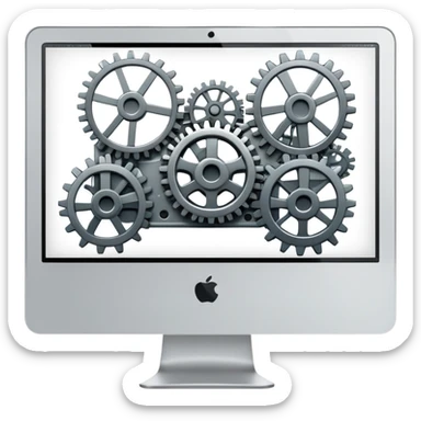 iMac computer with gears on the screen sticker