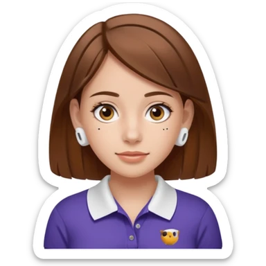 Girl with brown hair with airpods wearing a wegmans grocery store polo sticker