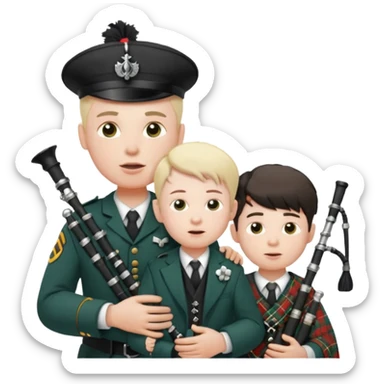 Make a emoji of a person wearing a oxygen tube or a ear plant have a little kid right next to him and a bagpiper￼ sticker