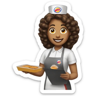 A Burger King cashier with a bag of Burgers sticker