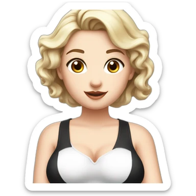 Front view curvy caucasian beauty sitting straight hands up black skirt white knickers white socks sticker