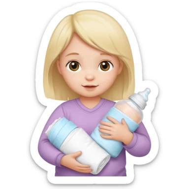 CUTE BABY GIRL WITH BOTTLE AND STACK OF DIAPERS sticker