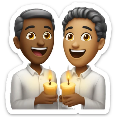 two people laughing with shabbat shalom candles sticker