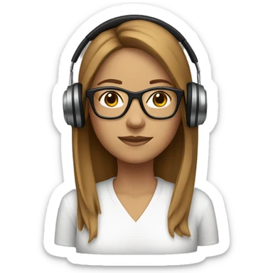 woman with straight light brown hair and glasses add headphones sticker