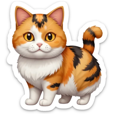 full body calico tabby + white cat with small head and short but chubby body sticker