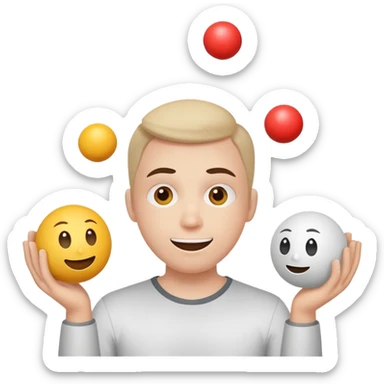 person juggling happy face, sad face, and neutral face balls equally sticker