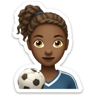 Brown hair girl playing soccer with brown skin sticker
