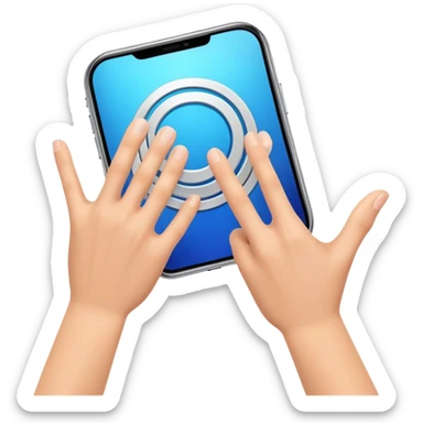 A dynamic logo with two abstract hands in a first-person perspective, as if holding a product, designed with a minimal and tech-inspired aesthetic. sticker