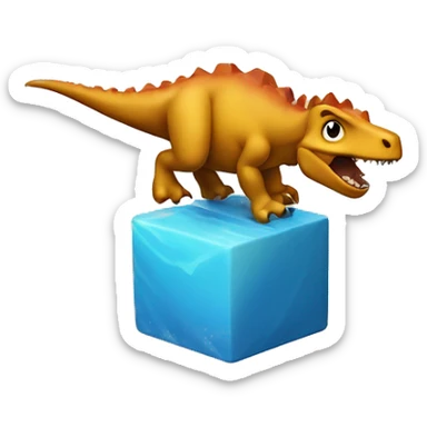 A cube dinosaur surfing sticker