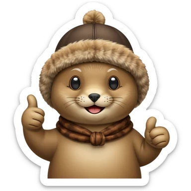 a seal wearing a propeller hat with his thumbs up sticker