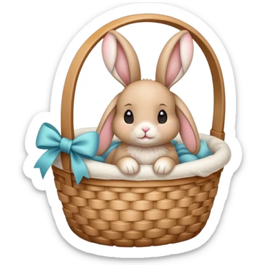 Floppy-eared bunny with a bow cozy in basket sticker