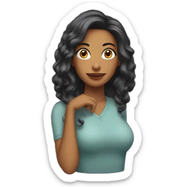 Uma linda mulher colocando uma peruca sticker