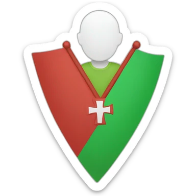 person holding a flag with a red triangle on the left and a green little cross in the middle the background is white. sticker