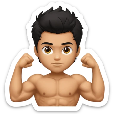 generate a pretty tan bratz boy with black messy hair flexing his biceps sticker