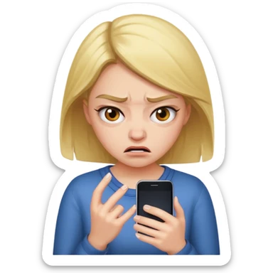  are you crazy? there is two phone..........only one phone and the girl's feeling is not so embarrassed or angry. please create 'angry and embarrassed girl looking at her 'one' cell phone'  sticker