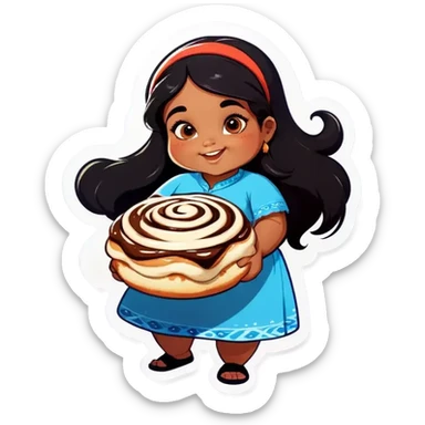 fat indian girl with long black hair eating cinnamon rolls sticker