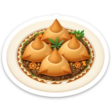 Uzbek cuisine humanless avatar in bright emoji-style illustration. Classic dishes like plov and samsa, warm golden and earthy tones, simple shapes, flat design, high contrast, friendly and appetizing. sticker