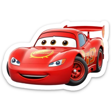 red cartoon race car with big eyes, inspired by Lightning McQueen sticker