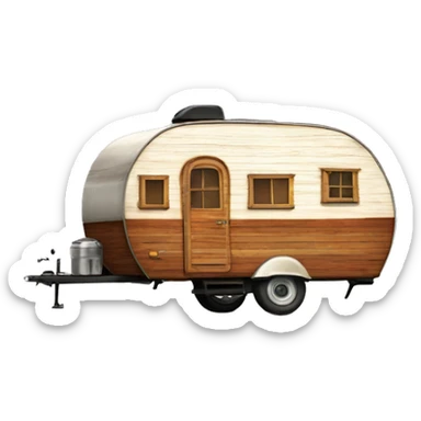 Realistic angle view vintage round wooden gypsy travel trailer isolated.  sticker