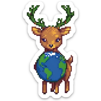 A deer holding the Earth on its antlers sticker