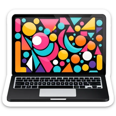 framed digital laptop artwork with abstract vector shapes inside sticker