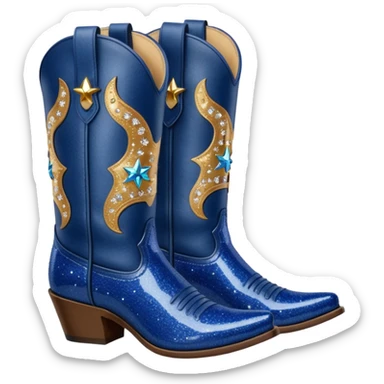 Realistic navy blue fashion cowgirl boots with sparkly shiny glitter  sticker