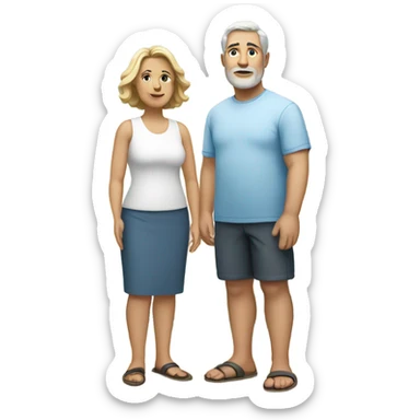 White heavyset middle-aged couple on the beach sticker