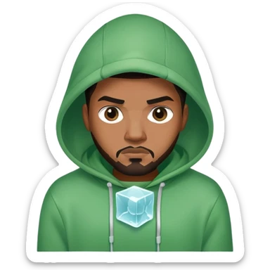Man in green hoodie with black middle part as an icecube  sticker