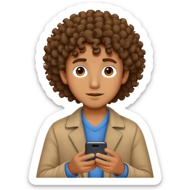 Brown boy with curly hair Trading on his phone  sticker