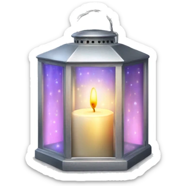 Realistic holographic silver metallic glass  latern with lit candle inside. sticker