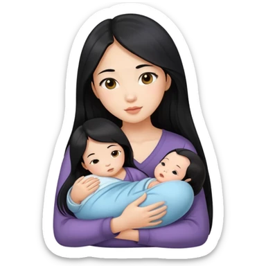 Beautiful Asian girl with long black hair holding newborn sticker
