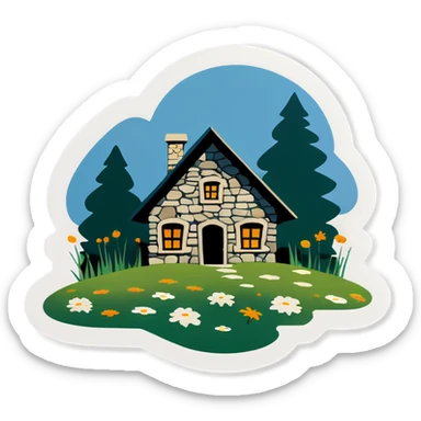 Stone house in a meadow sticker