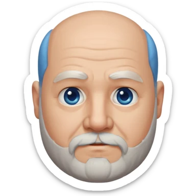 75, goatee, bald, grey side hair, chubby, blue eyes, beard sticker