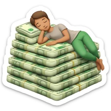 happy person napping on mattress of money sticker