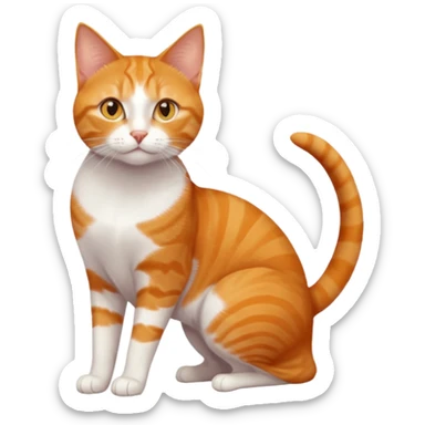 full body orange domestic shorthair slim cat with yellow/orange eyes and a white triangle pattern on his face playing sticker