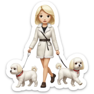blonde woman walking Maltese dog sticker