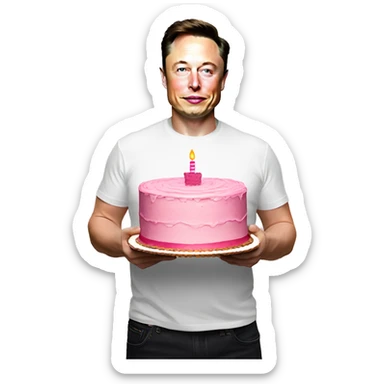 Elon musk holding a pink cake sticker