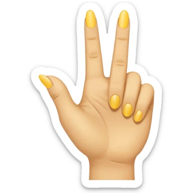 A yellow hand with index and middle finger up pointing on its side sticker