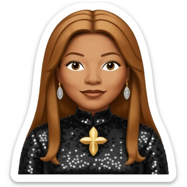 Queen Latifah with long light brown hair, black sequin outfit sticker