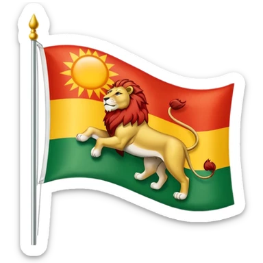 A flag with three horizontal color that upper is Green , middle is White and in down red color, in the White line is a lion and sun that sunrises from back of lion in the middle line  sticker