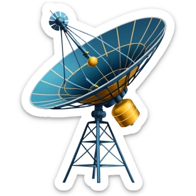 Minimalist emoji-style sticker of an old-school satellite antenna with distorted, glitched signal waves. Clean icon style. sticker