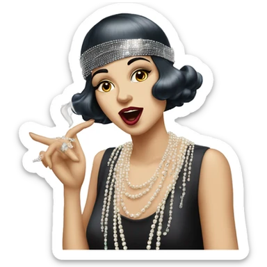 A roaring ’20s flapper emoji blowing kisses with pearl necklaces sticker