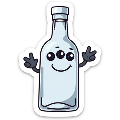 cartoon vodka bottle character with eyes, smile, arms and legs sticker