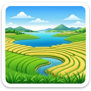 Make an emoji of a landscape with the sea and rice fields sticker